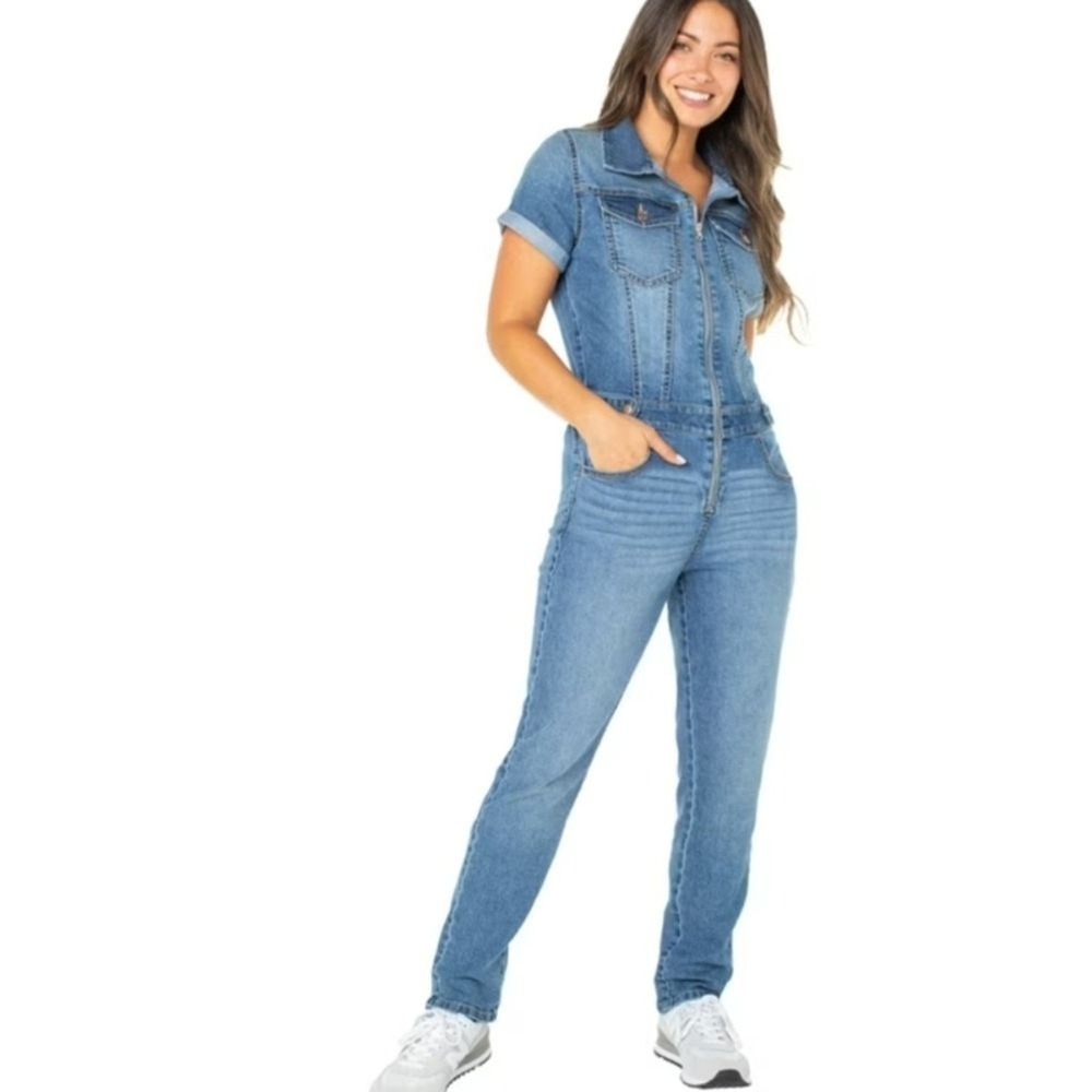 Celebrity Pink Womens Denim Boilersuit Jumper Blue Casual Jumpsuit Size Large
